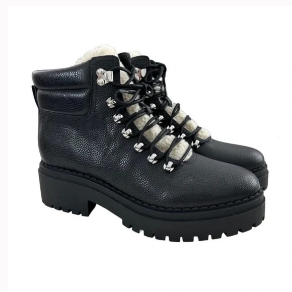 Marc Fisher Nairy Lace-Up Genuine Shearling Lug Sole Bootie - Picture 3 of 9